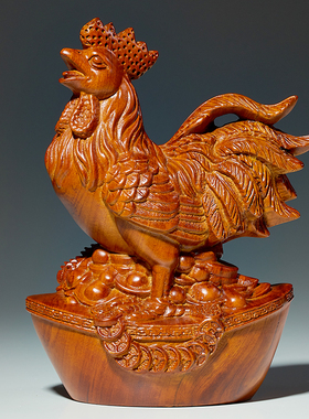 实木雕刻鸡摆件木质鸡生肖鸡纯木头公鸡客厅电视柜装饰工艺品送礼