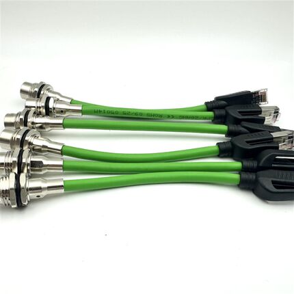 M12 D Code 4PIN 转RJ45编码线以太网4针8芯线缆插头双屏蔽双绞线