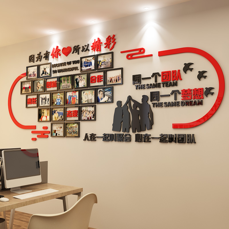 团队风采励志墙贴画公司企业文化墙布置相框照片墙办公室墙面装饰