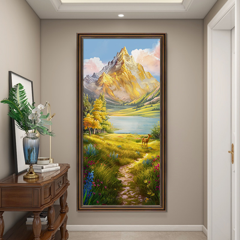 入户玄关装饰画走廊过道挂画正对门山水画靠山图高端手绘风景油画