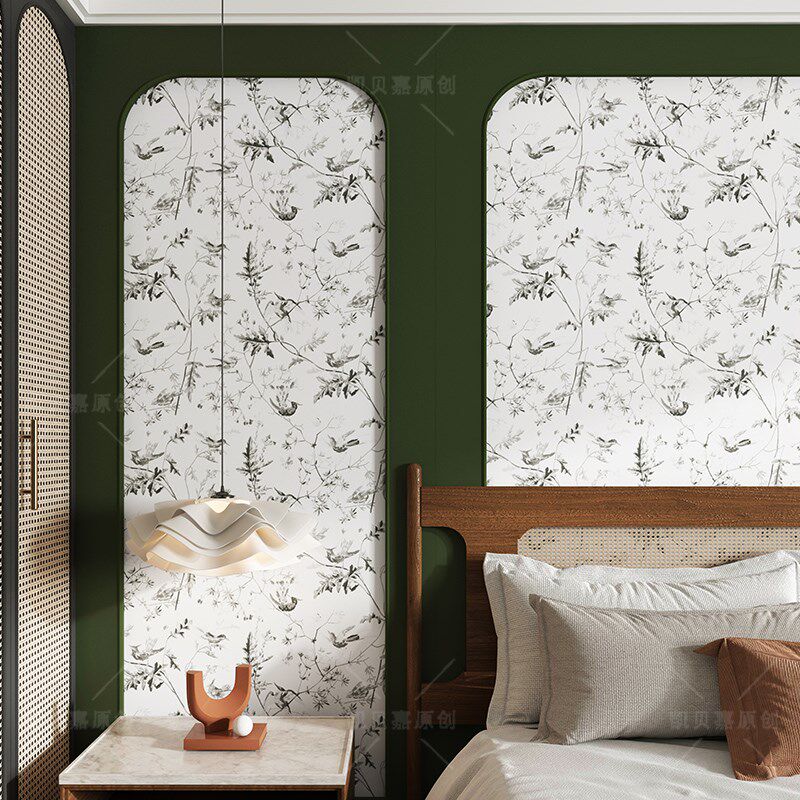法式复古南洋风装饰灰色燕子壁纸翻新墙面背景墙自粘贴纸防水pvc
