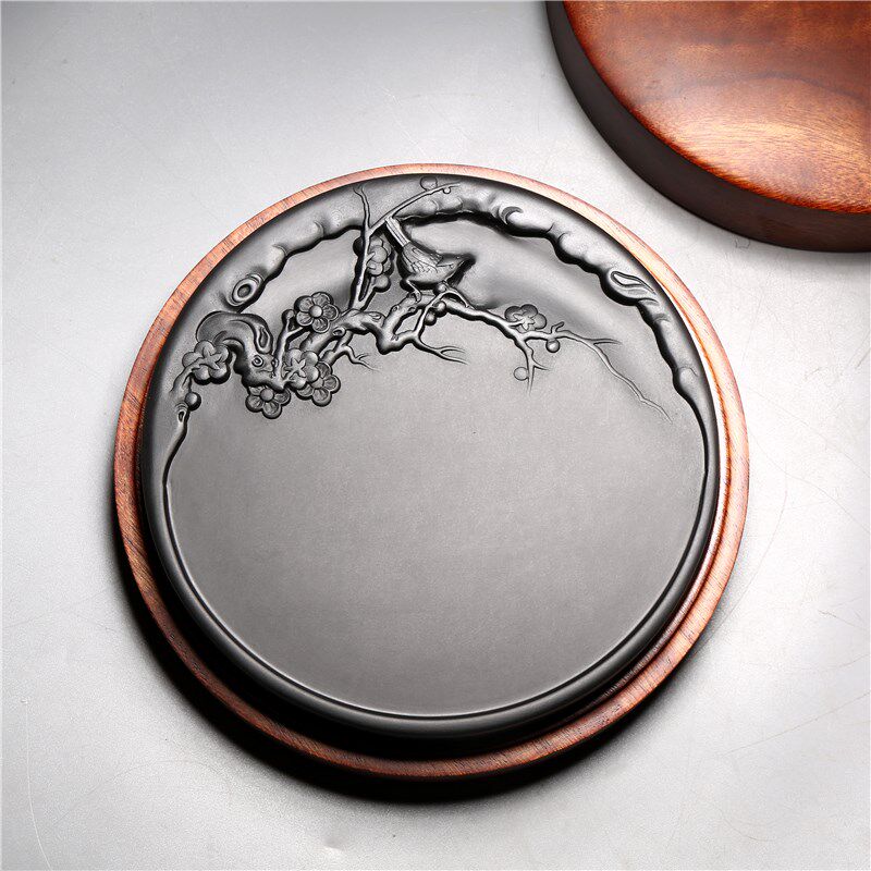 名师作品老坑砚台/喜上眉梢/天然原石歙砚籽料高档文房端砚精品