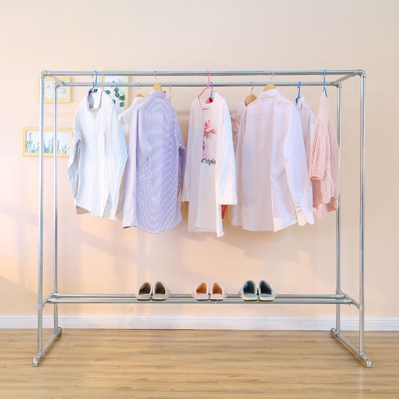 镀锌钢管双杆式晾晒架室内阳台落地挂衣架家用简易水管晒被凉衣架