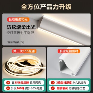 免开槽发光石膏线灯带天花明装线形灯吊顶客厅顶角线阴角线条灯槽