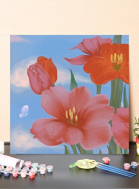 数字油画diy手工填充小尺寸虞美人花卉挂画摆画手绘涂色油彩画画