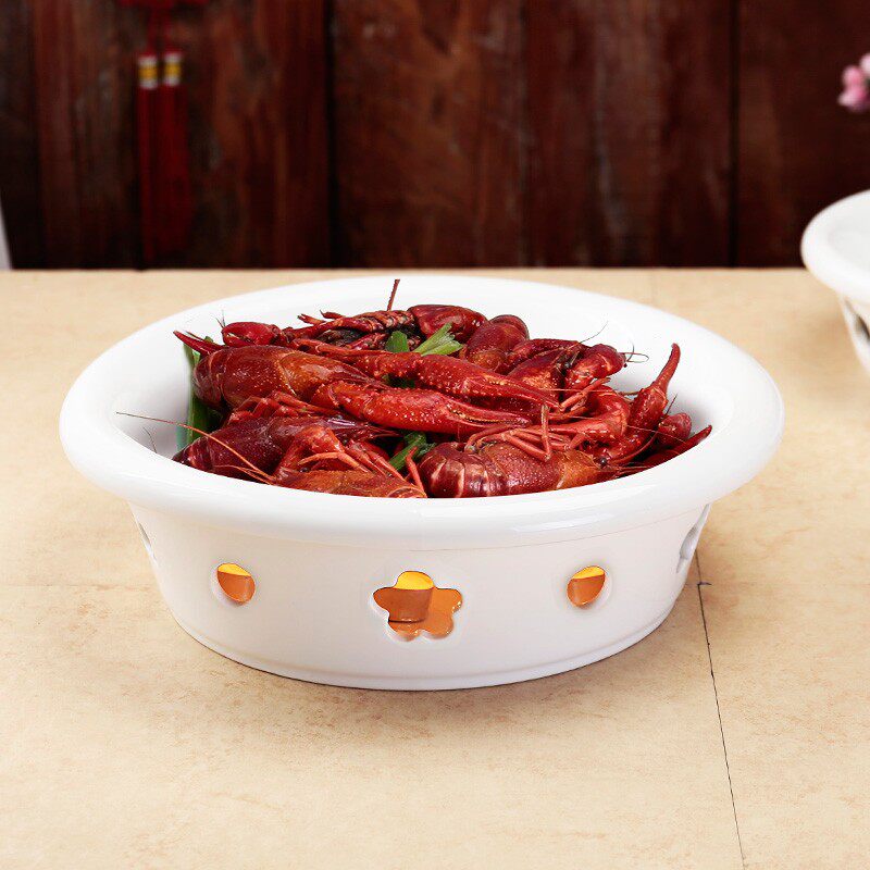 干锅梅花炉可加热蜡烛酒精鱼明炉锅家用餐陶瓷保温椭圆形装鱼盘子