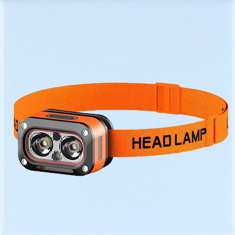 双光源LED头灯一晃开关挥手感应多功能USB充电头戴式头灯工作灯