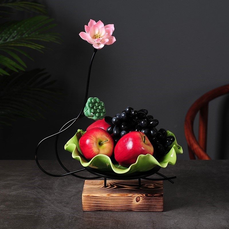 创意水果盘中式陶瓷铁艺点心盘现代个性客厅茶几装饰果篓荷叶供盘,家居饰品,果盘/果篓,淘宝优惠券,粉丝福利购,淘宝优惠卷