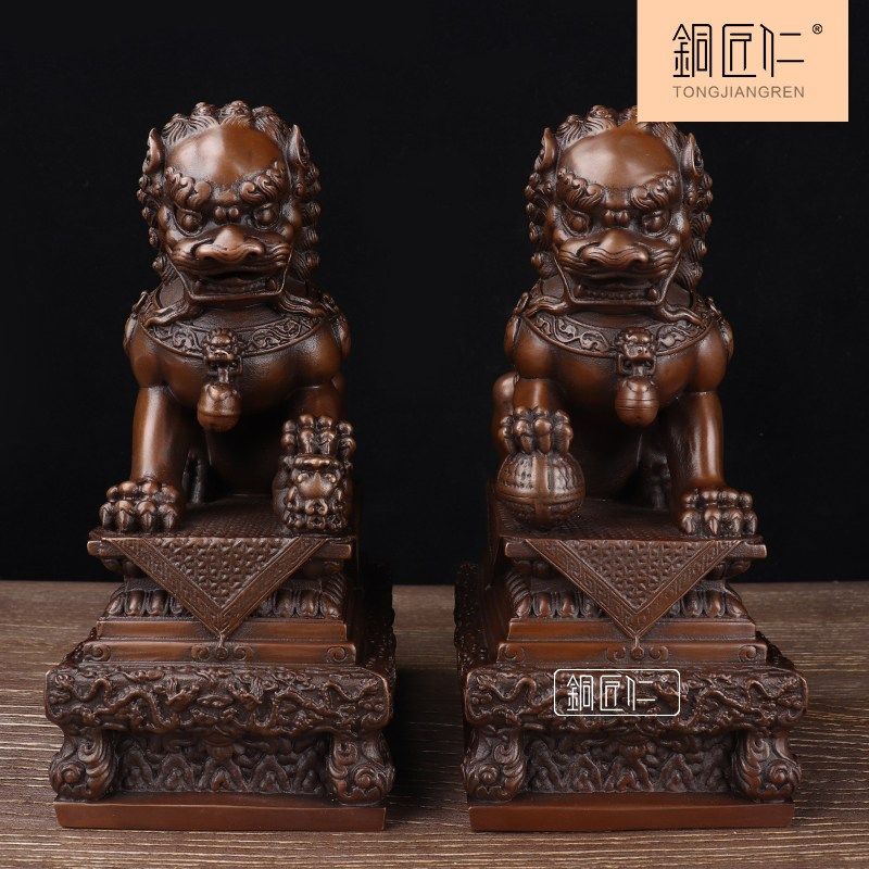 铜匠仁 紫铜宫门狮摆件一对铜狮子北京狮办公室客厅玄关家居装饰,家居饰品,装饰摆件,淘宝优惠券,粉丝福利购,淘宝优惠卷
