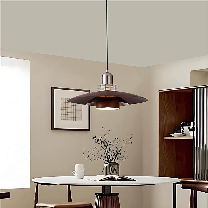 中古风覆古胡桃木色餐厅飞碟吊灯餐桌吧台包豪斯法式茶室吊线灯具,家装灯饰光源,餐厅吊灯,淘宝优惠券,粉丝福利购,淘宝优惠卷