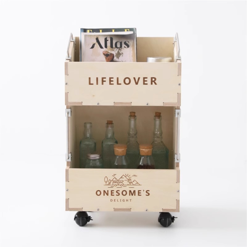 小木良品双层露营小推车乡村风格餐边车复古木质收纳车洞洞手推车