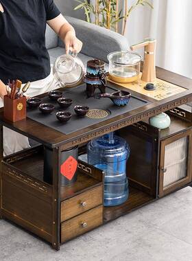 移动柜茶桌家用小茶台实边柜泡茶车木客矮茶几烧水壶一体VDR厅茶