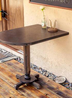 实木宿复WYO古靠墙半圆椭圆长桌民奶茶店咖啡桌茶桌可拼接多桌桌