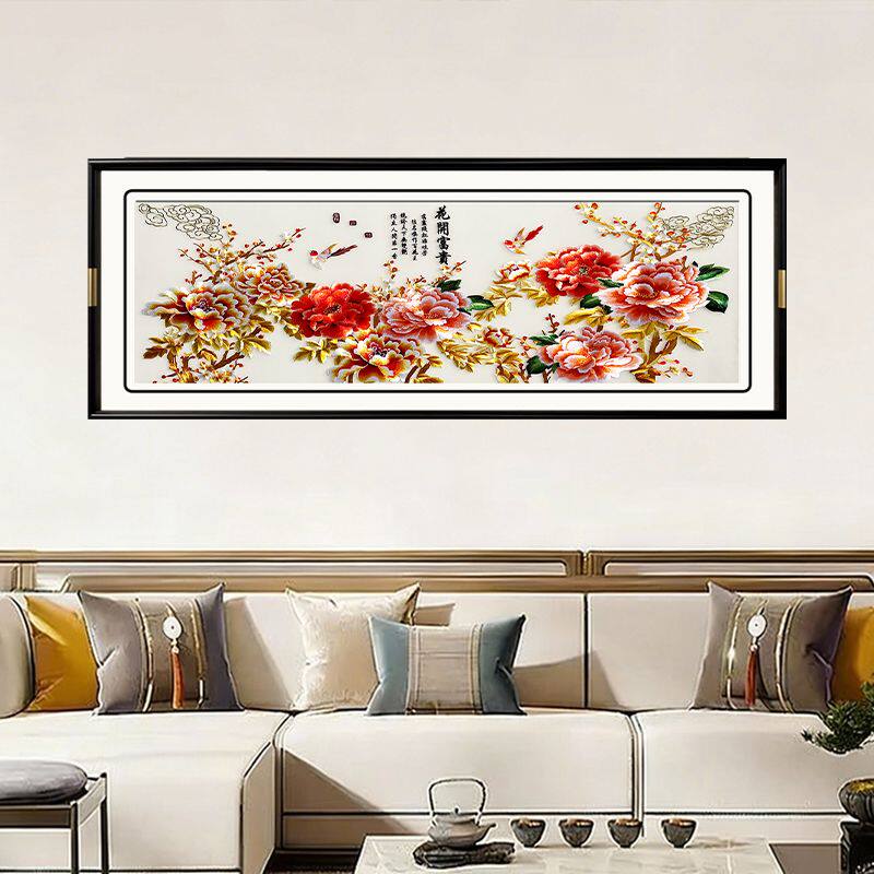 金色牡丹图-苏绣装饰画高档轻奢中式高级感客厅挂画装饰