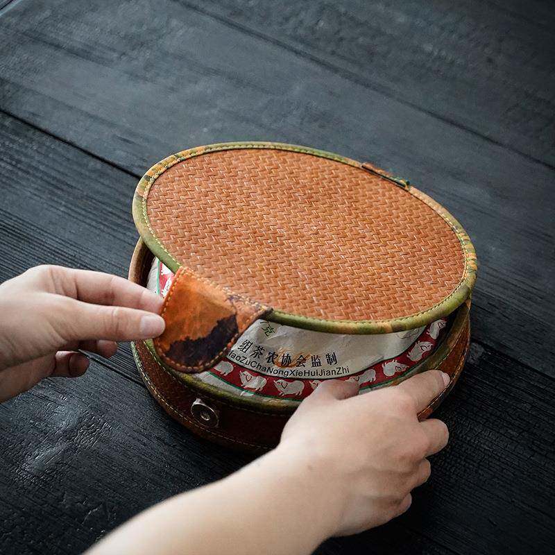 盒茶饼收纳盒复古茶手工竹编藤收编普洱饼密78951封防潮茶具纳盒