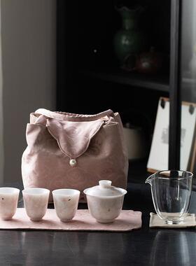 开茶蘼陶瓷盖一壶三杯玻璃公杯旅行茶道具套装75728碗便携包整套