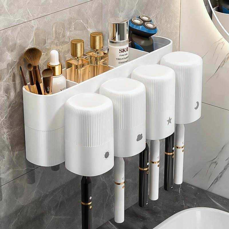 日本进口牙杯牙刷架子置物架免打孔卫生间漱口杯轻奢家庭壁挂挂架