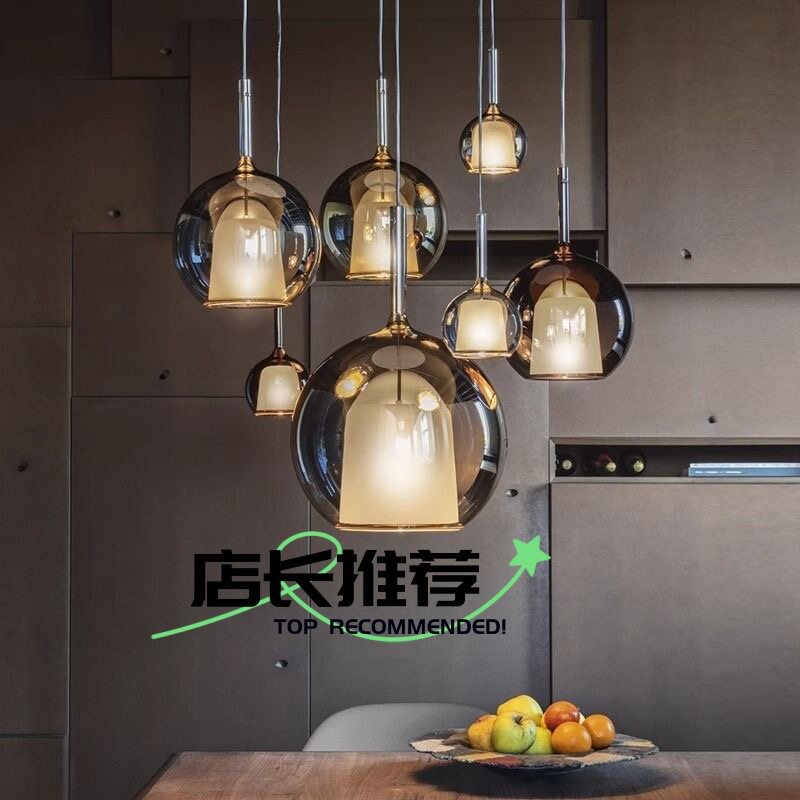 北欧简约小玻璃多头餐厅吊线灯