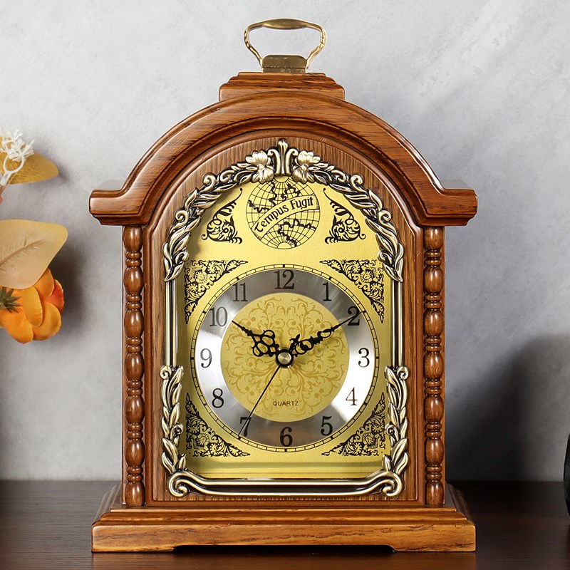 汉时实木台钟客厅家用装饰表欧式复古座钟桌面摆件台式坐钟HD271
