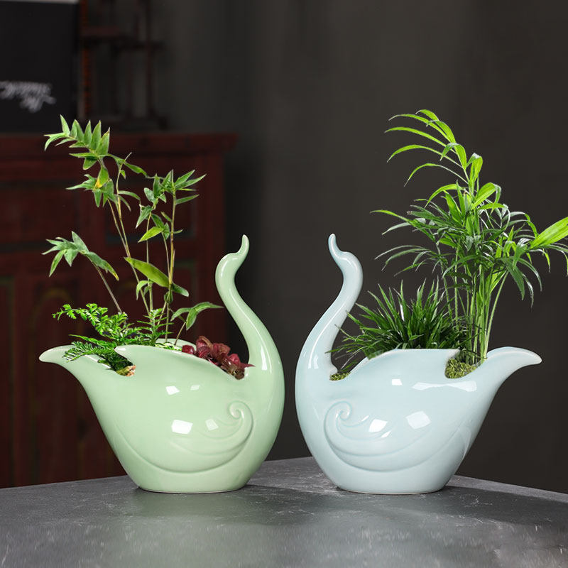 绿植花盆陶瓷2021新款青瓷大号客厅文竹盆景吊兰盆卡通粗陶多肉盆,鲜花速递/花卉仿真/绿植园艺,花盆,淘宝优惠券,粉丝福利购,淘宝优惠卷