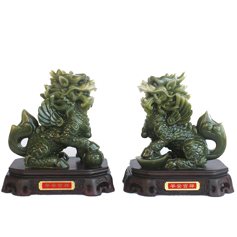 麒麟一对桌面柜子玄关客厅酒柜摆件家居办公室店面石雕饰品摆设