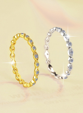 极简银质镶钻戒指女士小众设计师款圆形几何开口戒指环