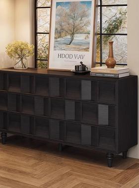 法风式中古实木餐玄边柜厅家用入户靠墙客一MCA体关柜黑色六抽储