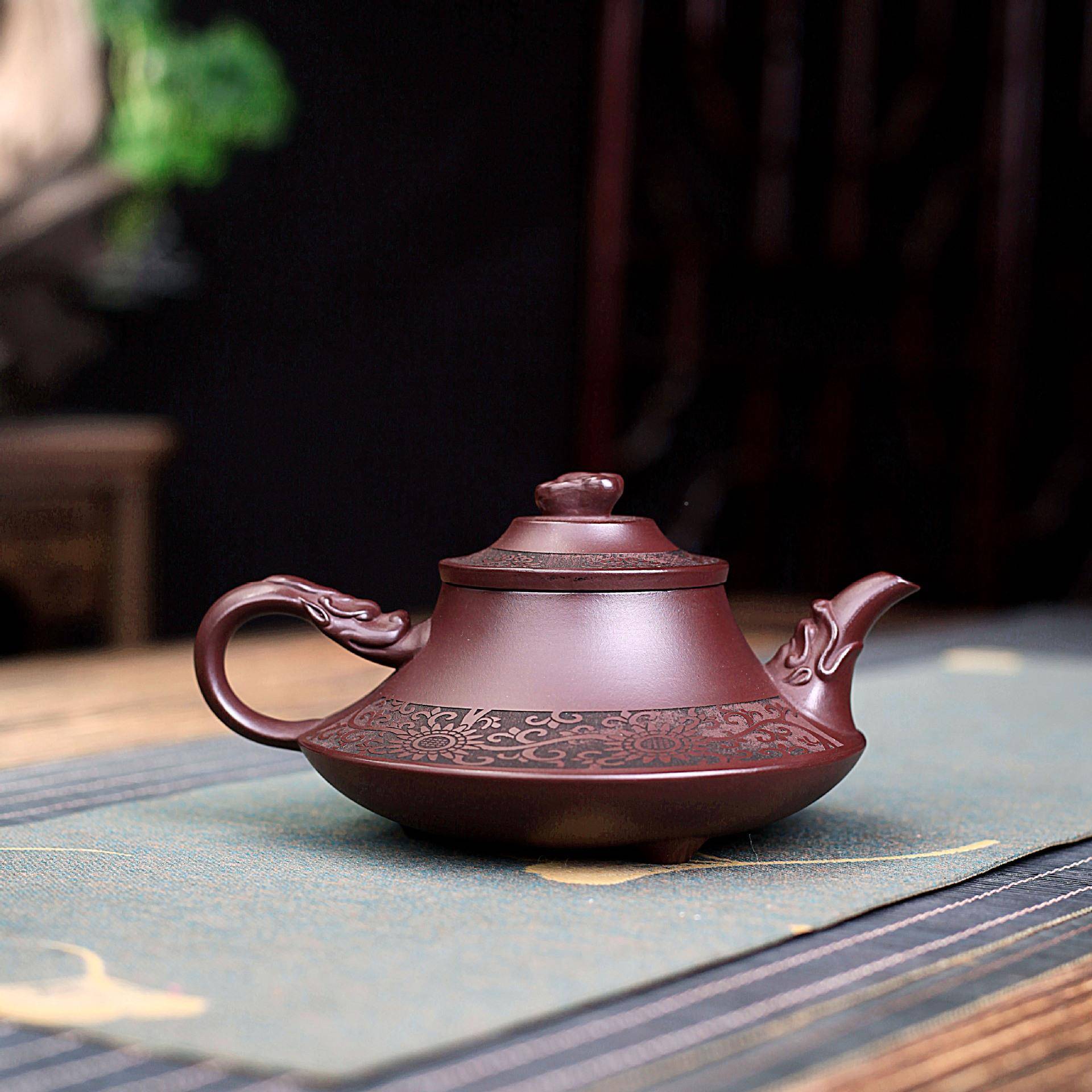 密宜兴CTF紫砂壶壶茶具原矿紫泥云刻炉壶字手工茶制作文