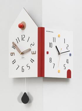 W面OZOOM屋准意免打孔现代简约双挂墙钟表025款客厅创拐角挂AXV2