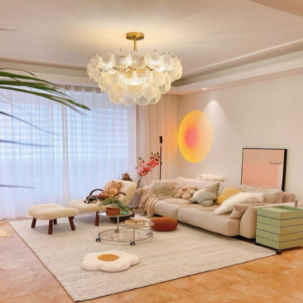 法轻奢晶吊灯现代式简复古卧室客厅餐厅灯美水式玻668璃约贝壳吊