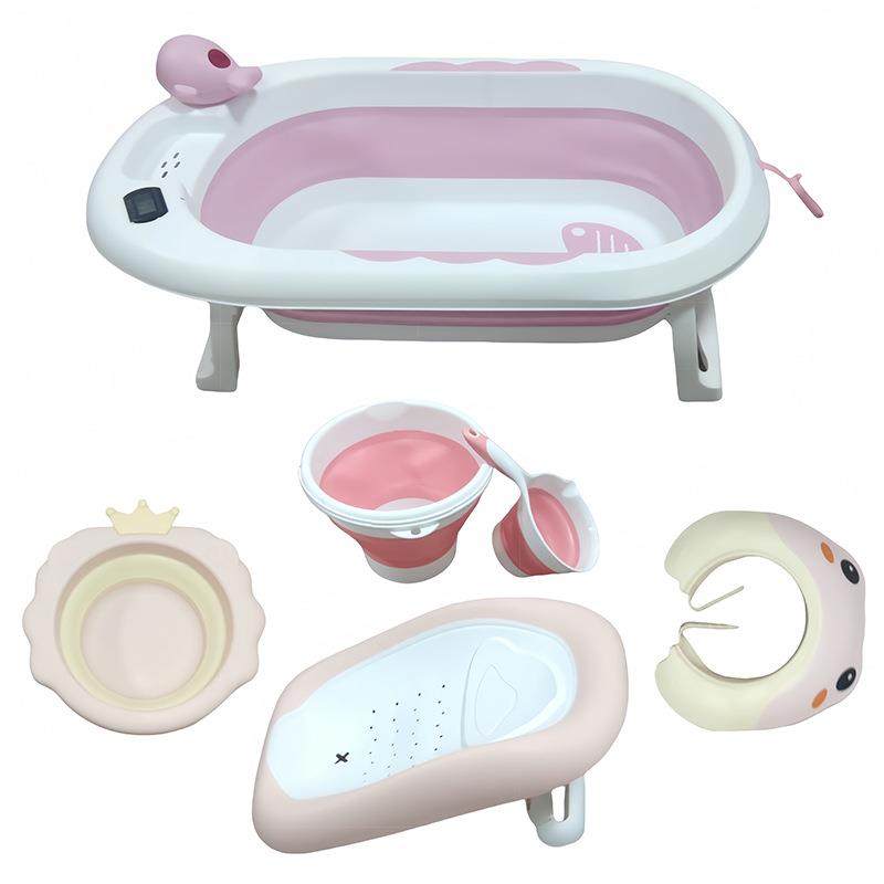 婴儿洗澡盆儿套装宝大KPX宝可折叠号感温浴桶新生家用可坐浴躺浴