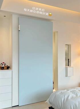 简蓝色隐平板灵门卫生间厨房彩色推拉极门藏YHB门吊轨幽移门口袋