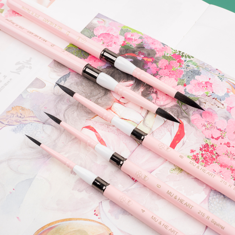 圆头笔灰鼠毛混毛水彩水粉画笔可携式旅行掌中笔幸运粉勾线上色21