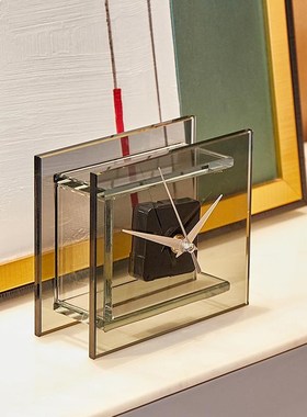 现代极简透明时钟摆件客厅电视柜家居装饰书房办公室桌面钟表台钟