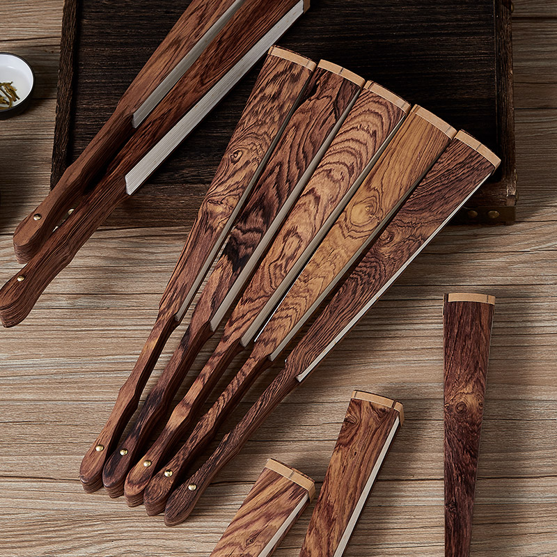 文玩扇子男木质夏天古风折叠折扇汉服定制黑色扇面绢布便携手绘扇