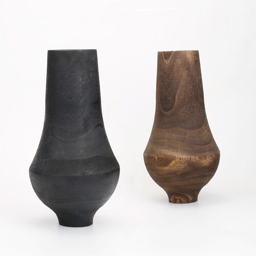 实木复古碳化花瓶 高落地干花花器 黑色装饰民宿酒店软装摆件插花