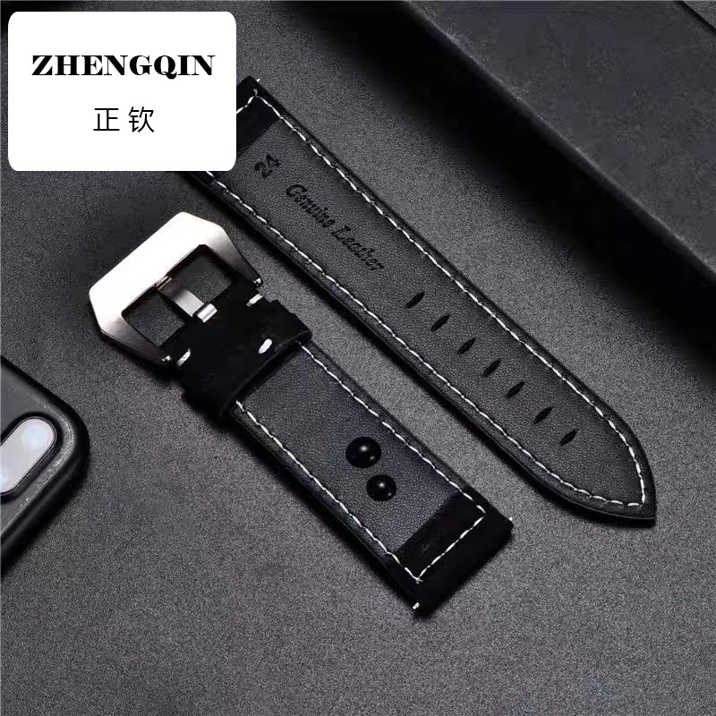 适用新款磨砂皮手表带代用沛纳海PAM441PAM111 男款手表带表链24m