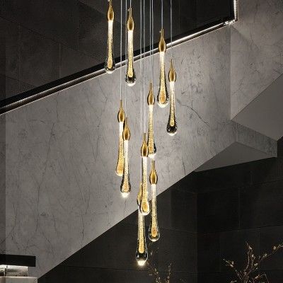 酒店售楼处展厅大堂水滴轻奢挂饰北欧水滴吊饰别墅复式楼梯长吊灯