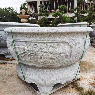 石式 雕青石鱼仿古石头花盆荷花石养鱼老石槽BPV室外石缸庭院缸水