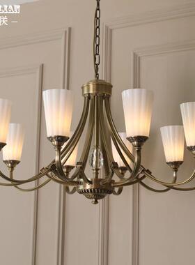 新美式客约厅全铜灯高端大气QXE别墅大吊厅中空吊灯简房款间书房