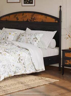 梦法复古实木床新中式古黑色白蜡木双人床中创PKG式意设计云师卧