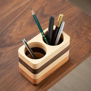 轻办公室木笔质筒刻字商务桌面文具logo木收纳奢盒胡桃OEX笔桶