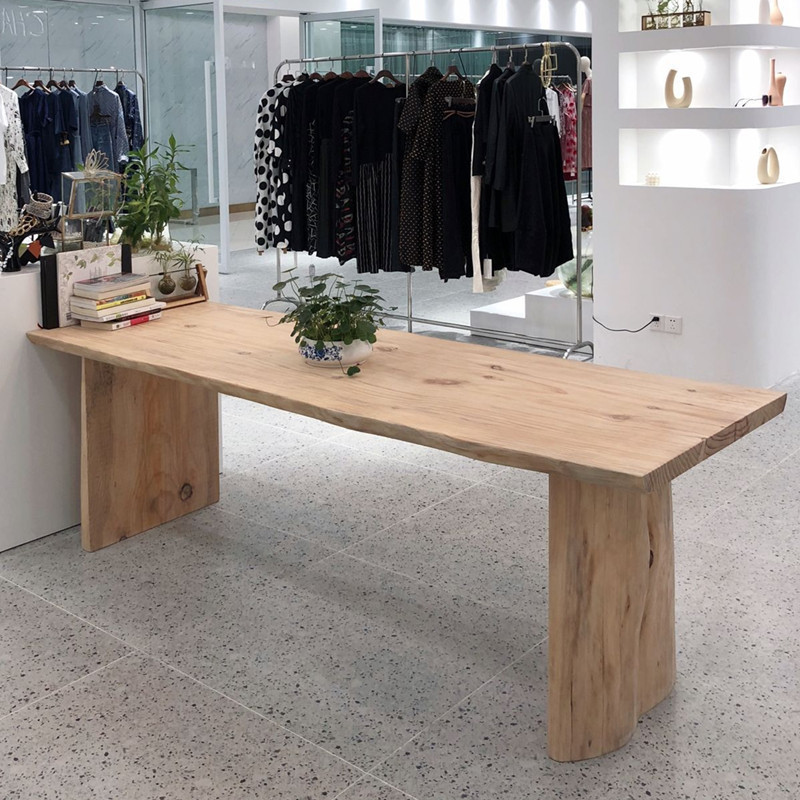原木整板服装店长桌饰品花店摆放中岛展示桌流水台实木办公大板桌