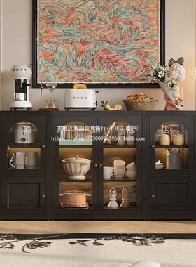 能#铁艺餐边柜多功茶复水柜客厅古风QBE黑色收纳靠墙纳储物柜收吧