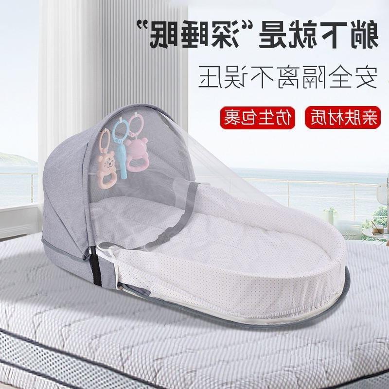 婴儿中床新生儿便携式37347婴儿防蚊宝罩可床叠宝床上床车内婴折