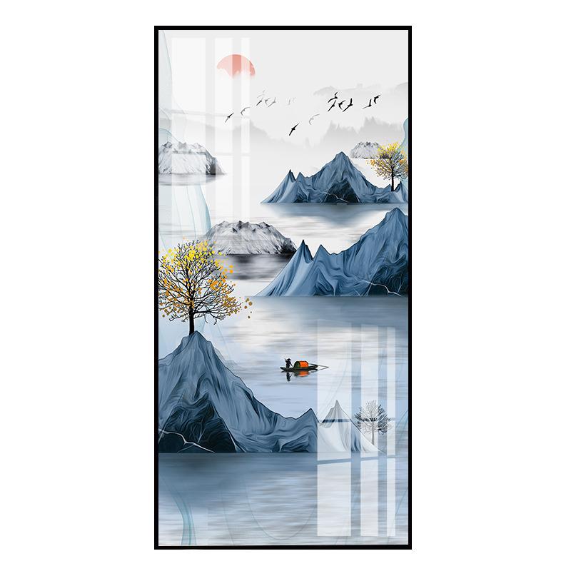 新中式山画入户玄关装饰画走廊墙画竖版挂玄幻晶瓷水过道画AL6588