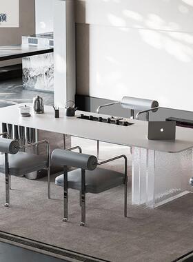 现代端极简高轻奢岩板茶桌书桌一体IRY茶椅两用办公功夫泡喝茶桌