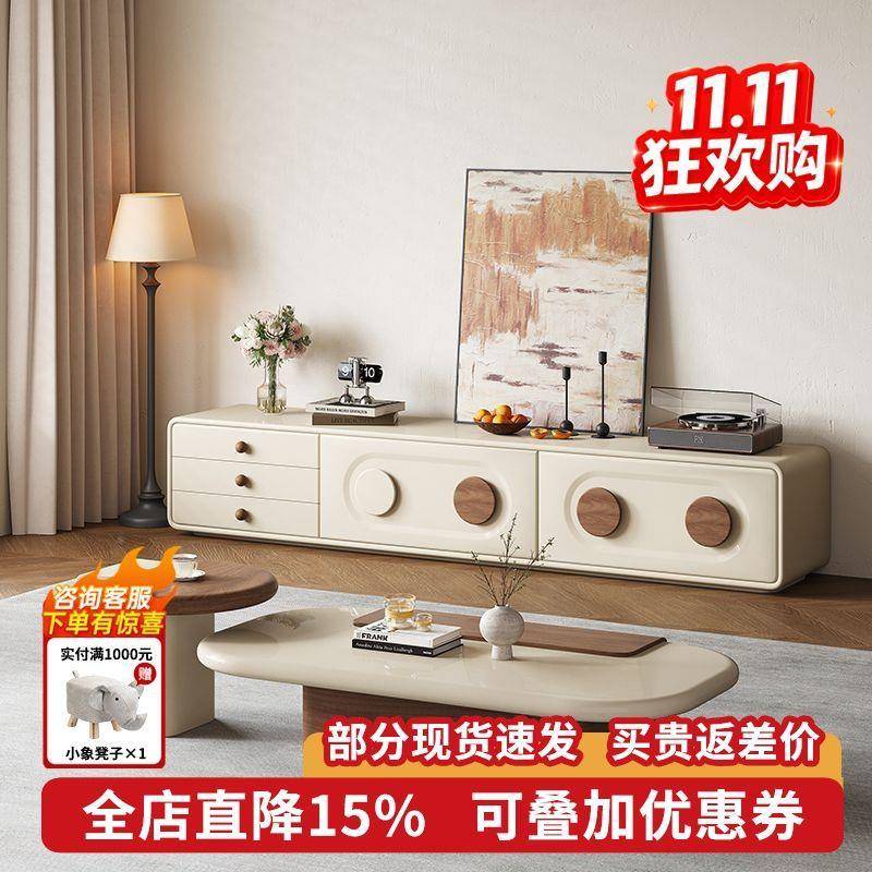 电视落地客厅家油用2EQH25新款矮柜中古奶柜地0柜靠墙收纳储物柜