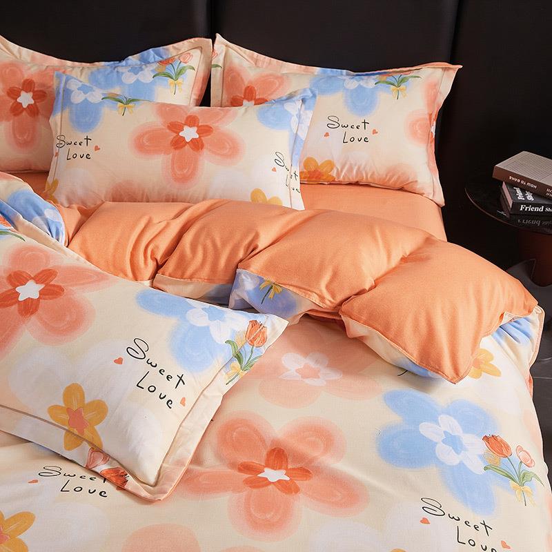 秋冬季款涤四棉毛244四件套简约格印花风学生三件磨套