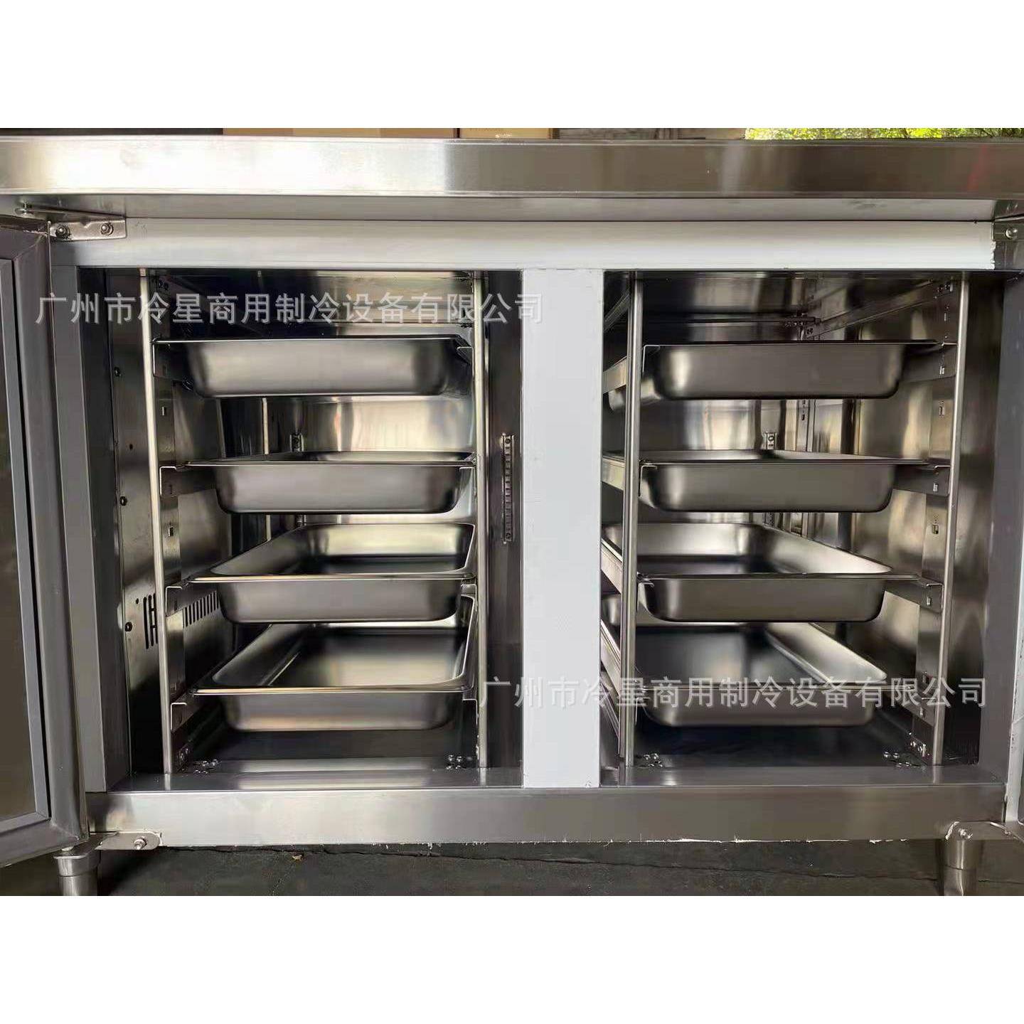 工柜EIJ内抽屉冰柜操作台平冷作台雪柜商用卧式双门烤盘不锈钢冰